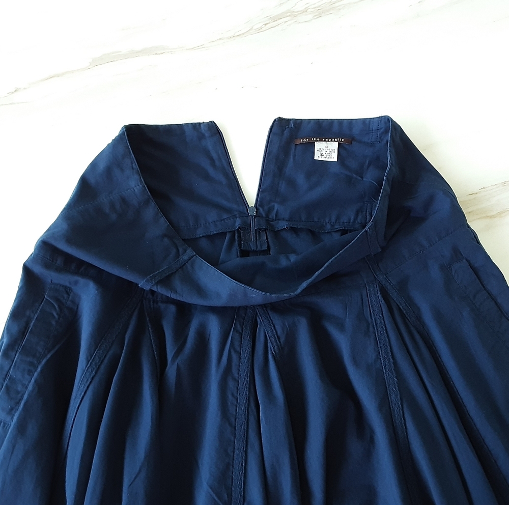 For the Republic 100% Cotton Navy Flare Circle Shaker Pleated Skirt Sz 6 - Y2K - Picture 10 of 13